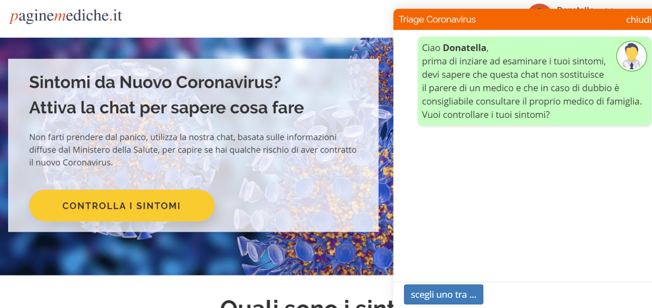 schermata chatbot coronavirus